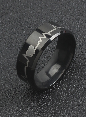 日韩风心电图钛钢戒指刻字定制