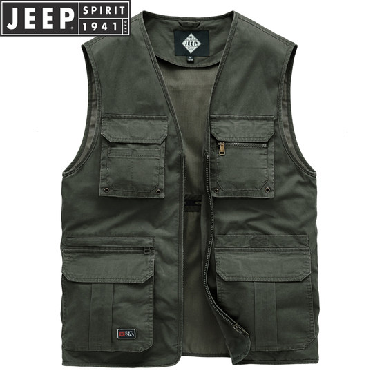 JEEP吉普多口袋马甲男士户外休闲摄影背心记者工装马夹男坎肩外套