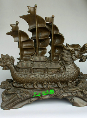 纯铜龙舟帆船摆件开业礼品