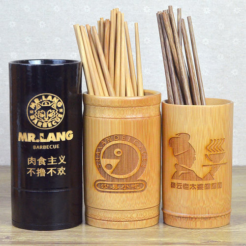 竹筷子筒定做LOGO筷篓筷笼商用串串香竹签筒定制复古餐厅饭店筷桶 - 图3