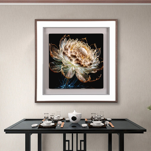 入户玄关装饰画铜雕画光影睡莲禅意装饰画现代轻奢走廊过道方挂画 - 图3
