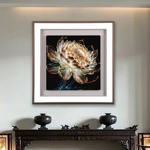 入户玄关装饰画铜雕画光影睡莲禅意装饰画现代轻奢走廊过道方挂画 - 图2