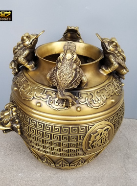 铜金蟾罐四方罐聚财铜坛子金蟾四仪罐存钱罐定做铜器