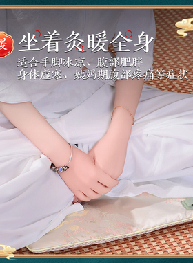 新中式缎面艾绒电热坐垫艾草暖垫
