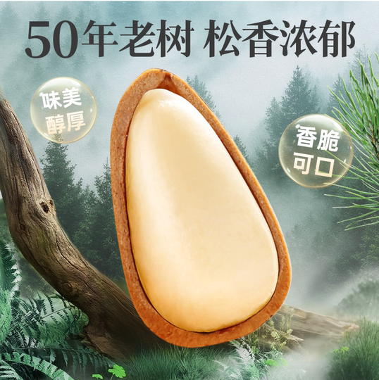 百草味东北松子大颗粒500g手剥开口休闲零食干果送礼新货坚果休闲