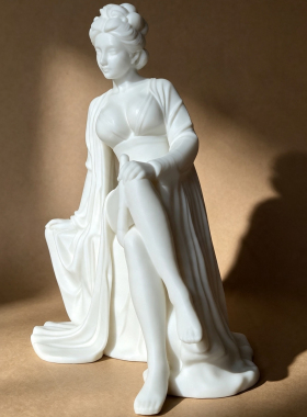 仿石性感古代纯欲美女茶室书房桌面中式风格塑料摆件 琴棋书画-书