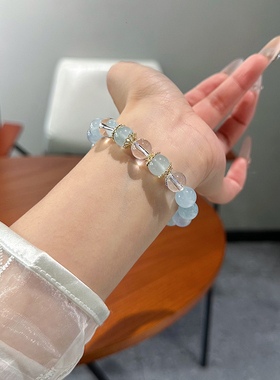 天然海蓝宝手串女蓝色宝石水晶