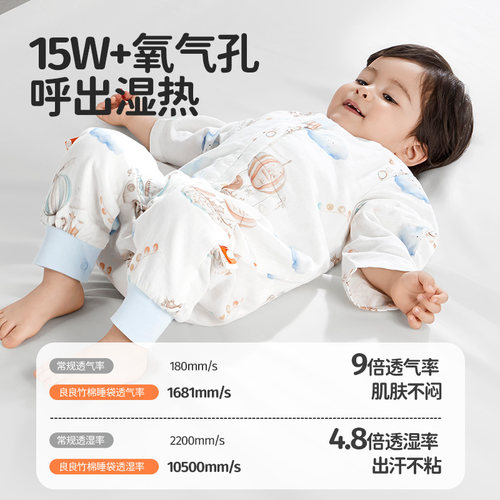良良婴儿纱布睡袋春夏薄款宝宝防踢被中大童竹棉睡袋婴儿分腿睡袋 - 图1