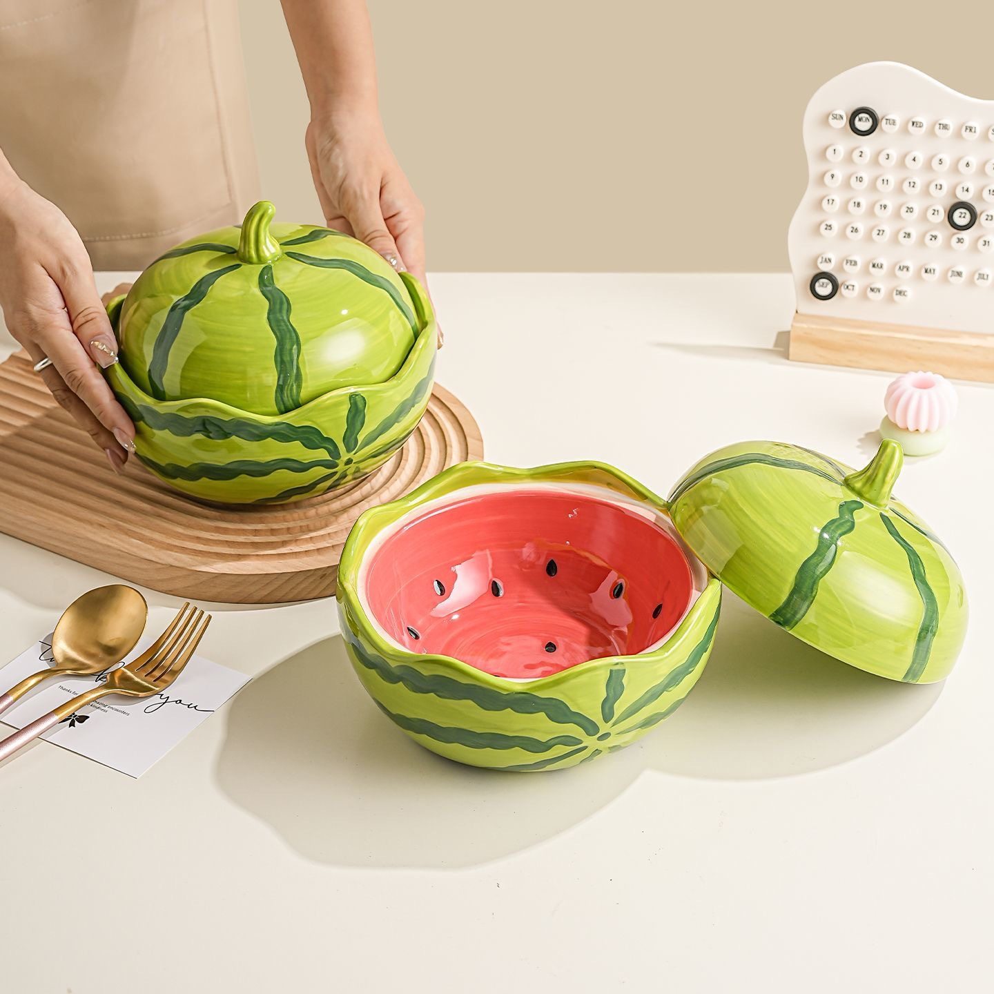 陶瓷创意西瓜泡面碗带盖家用汤碗一人食宿舍个人专用饭碗学生饭碗,淘宝优惠券,粉丝福利购,淘宝优惠卷