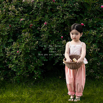 Girl Cool Comfort Embroidered Jacquard White Sleeveless Vest Blouse Vest Pink Floral Lanterns Mosquito-Proof Pants Summer