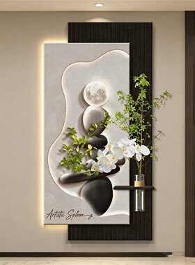 轻奢led带灯入户玄关装饰画走廊过道挂画壁画现代高级感立体砂岩