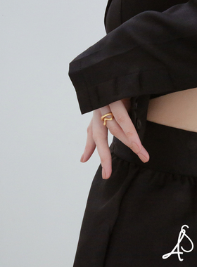 LaSerenidad原创小众设计手工哑光复古质感双环线条18k镀金戒指