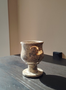巴基斯坦化石杯珊瑚石酒杯中古风花器样板房设计师家居创意摆件