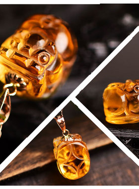 宝石天然巴西招财貔貅18K金吊坠