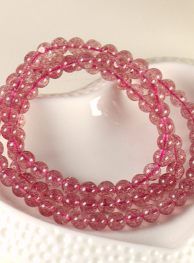天然草莓晶粉色多圈手串送证书