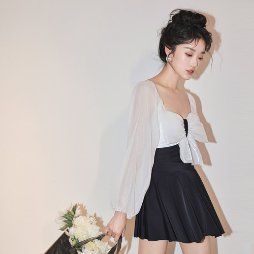 金珠泳衣女夏2023新款纯欲风性感连体裙式保守显瘦遮肚高级感泳装 - 图1