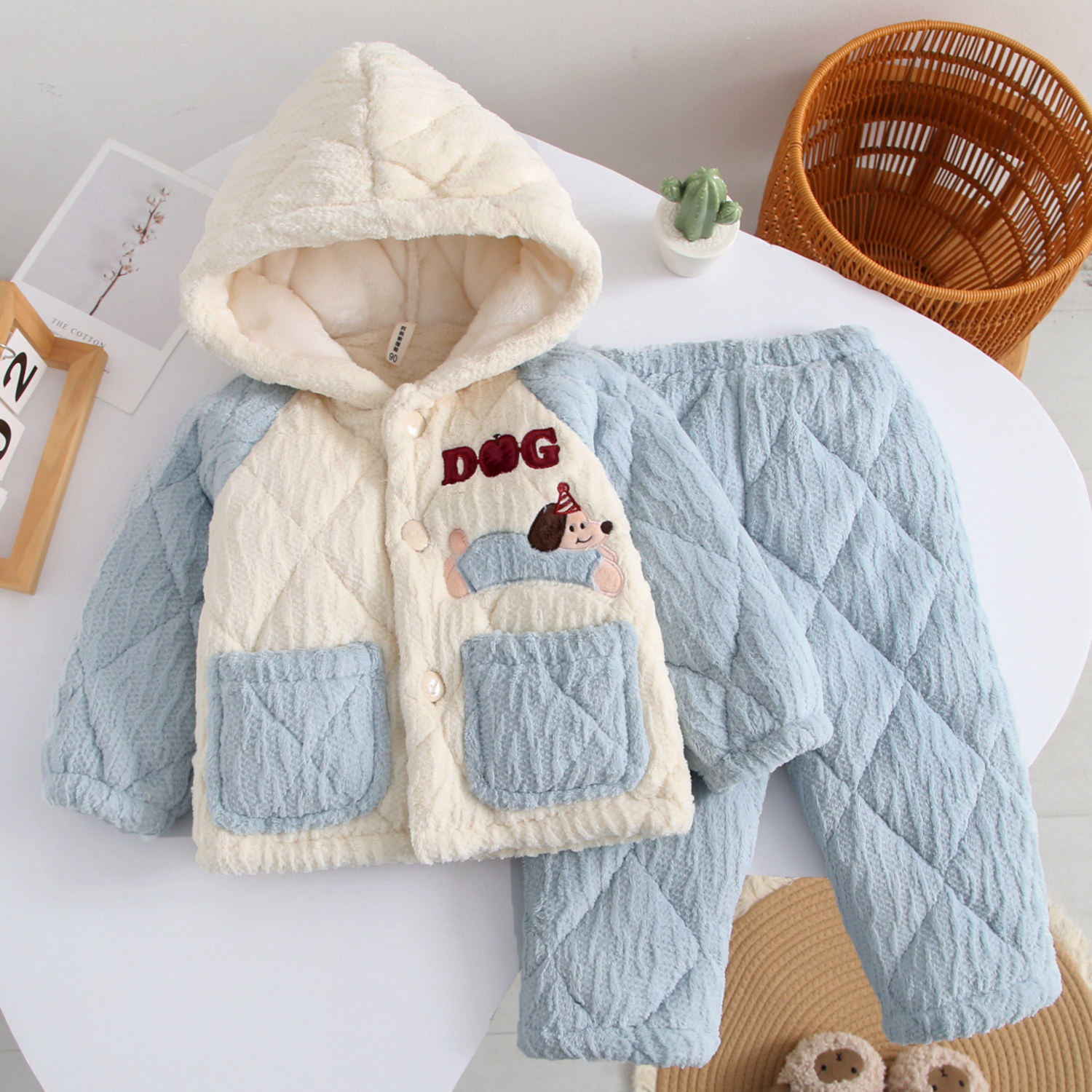 儿童睡衣冬季三层加厚夹棉法兰绒家居服套装男女童可爱卡通连帽款,淘宝优惠券,粉丝福利购,淘宝优惠卷