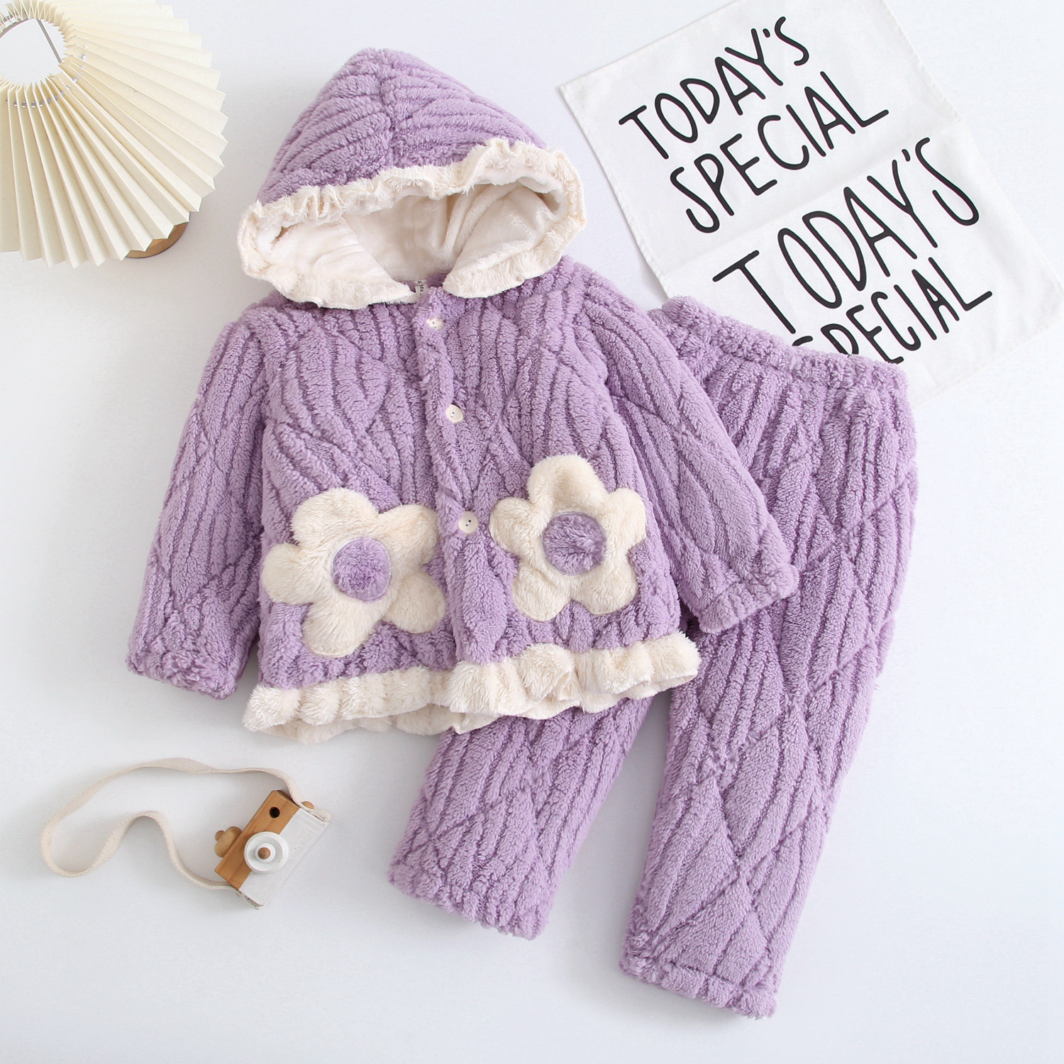 儿童冬季三层夹棉加厚法兰绒家居服套装女孩小宝宝珊瑚绒保暖睡衣,淘宝优惠券,粉丝福利购,淘宝优惠卷