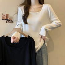 孕妇针织衫大码秋冬击方领露锁骨坑条宽松显瘦长袖内搭打底上衣