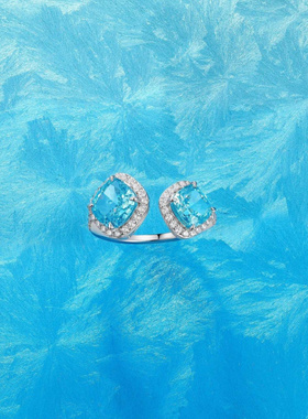 Witther围镶海蓝宝石方糖戒指女高级感925银开口彩宝尾戒小众设计