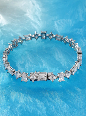 Witther原创设计异形钻石排钻手链轻奢高级感925银不规则方糖手链