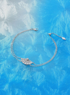 Witther小众设计满钻扇子双层手链轻奢高级感925银满镶扇形手饰女