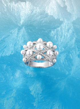 Witther小香风菱纹满钻珍珠戒指女小众轻奢高级感925银满天星尾戒