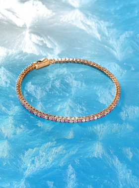 Witther原创小众设计渐变满排粉钻手链轻奢高级感925银满天星手饰