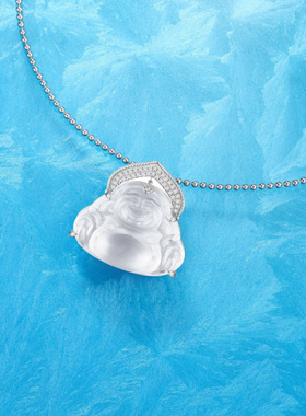 Witther冰透水沫玉佛公项链女轻奢925银小众新中式大肚佛圆珠链