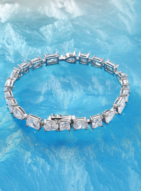 Witther原创设计不规则切割水滴方形排钻手链轻奢高级满钻925银女