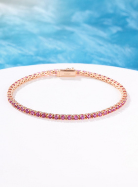 Witther小众设计满镶网球手链轻奢高级感925银渐变粉满天星手链女