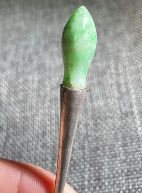 真品老包浆清代老银嵌翡翠发簪头饰首饰民俗老物件收藏保真保老