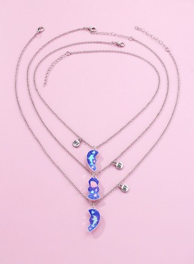 磁吸海豚贝壳爱心亮片三人款