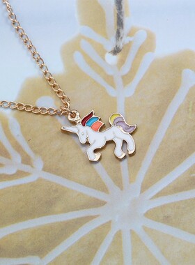 可爱独角兽项链女卡通小马锁骨链