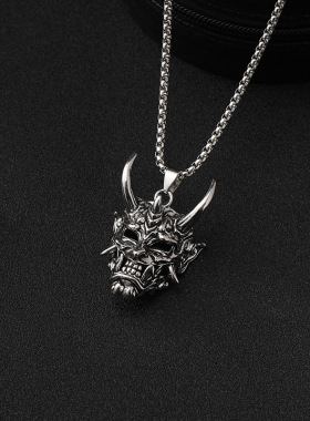 暗黑系长角复古痞帅面具项链金属