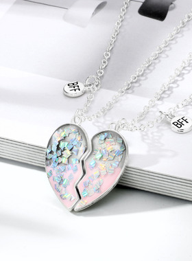 日韩新碎片亮片爱心闺蜜滴油项链