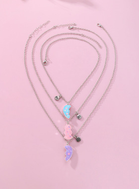 日韩好朋友三人拼接项链时尚爱心