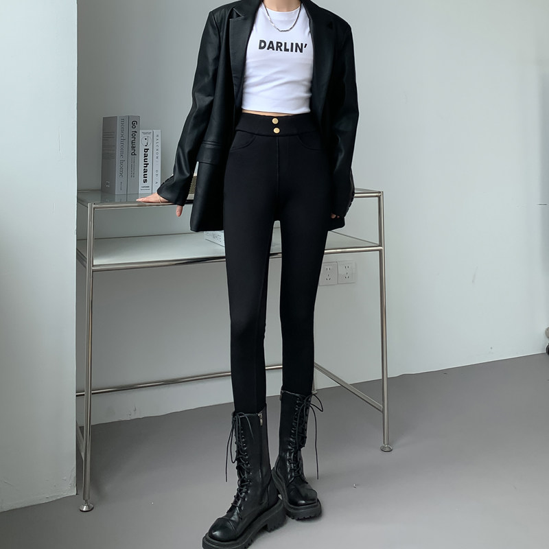 加绒小黑裤女秋冬显瘦百搭高腰弹力打底小脚裤保暖加厚羊绒樱花裤,淘宝优惠券,粉丝福利购,淘宝优惠卷