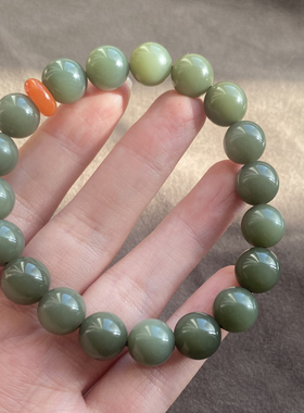 新疆豆青沙枣青籽料10mm圆珠手串