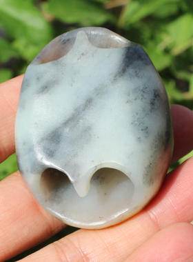 青花籽料福寿绵长龟壳手把件