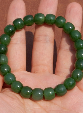 和田玉老俄料细润菠菜绿碧玉手串