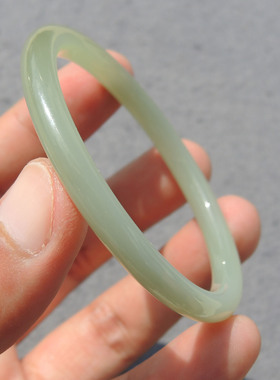 高品方言和田玉老坑碧玉无结构粉青带粉绿半山半水精美52mm手镯S