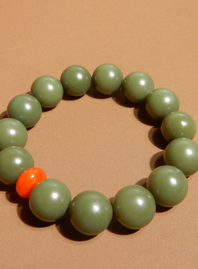 新疆老料沙枣青籽料16mm圆珠手串