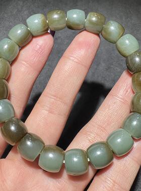 惊呆方言新疆和田玉老坑且末蓝调奶蓝带糖油润细腻10mm直切手串S6