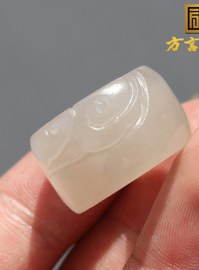 亏麻了方言和田玉温润青海老坑烟灰藕粉底白玉15.5mm如意戒指A8