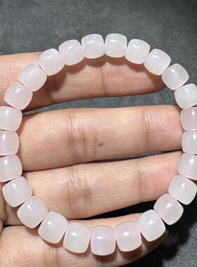 高品质方言和田玉老坑青海高冰起荧光藕粉油润细腻8mm直切手串S6