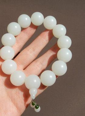 俄罗斯老料羊脂白玉16mm圆珠手串