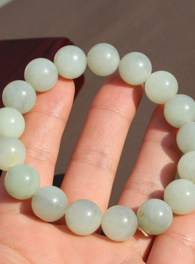 新疆青花籽料12mm圆珠玉手串