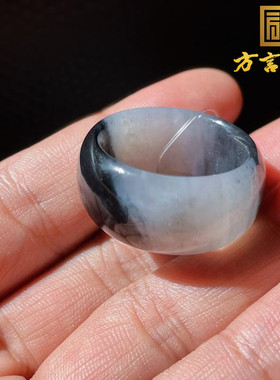 罕见方言精品级和田玉新疆黑白分明羊脂老熟青花籽料卡19mm扳指w