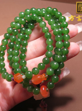 美美哒方言和田玉俄罗斯老坑菠菜绿碧玉6mm多圈手串A2